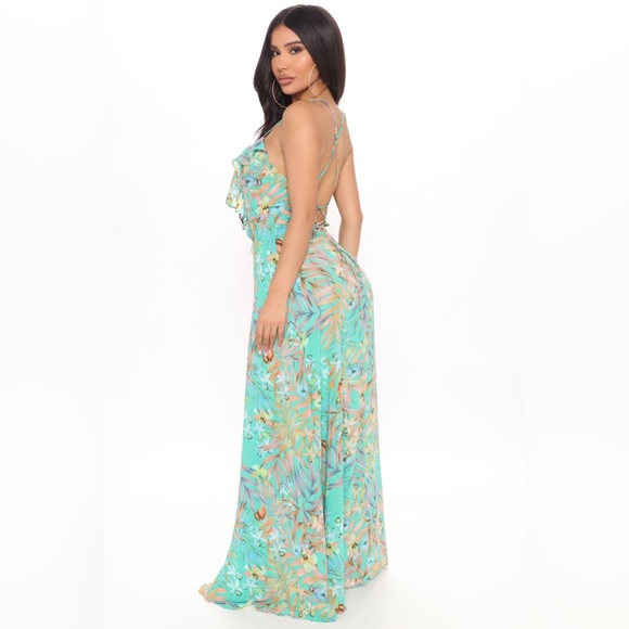 Fashion nova beach babe printed maxi turquoise - Picture 1 of 9